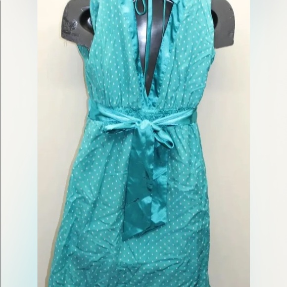 Guess Women Empire Cut Dress Turquoise Polka Dot V-Neck Sleeveless S - Picture 6 of 8